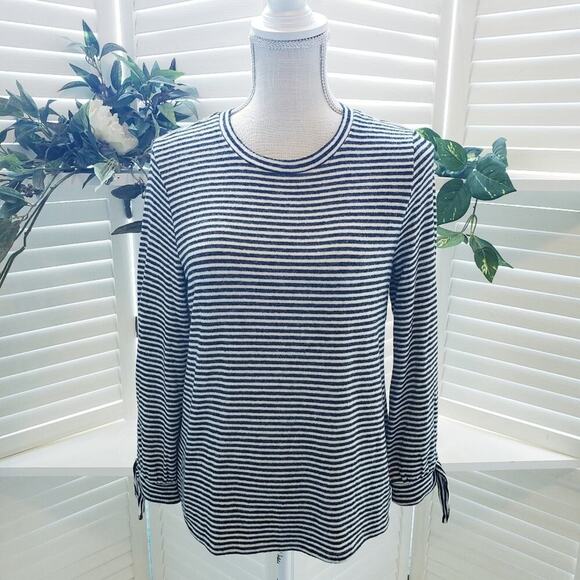 LUCKY BRAND NEW SOFT VISCOSE BOW SLEEVE STRIPED SWEATER SIZE SMALL - Picture 2 of 6